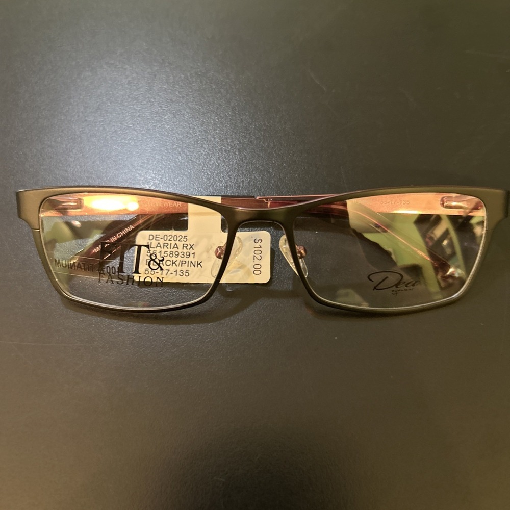 DEA EYEWEAR DE 02025 Eyeglass Frames  55/17/135 Black Pink Frames Only New NWT